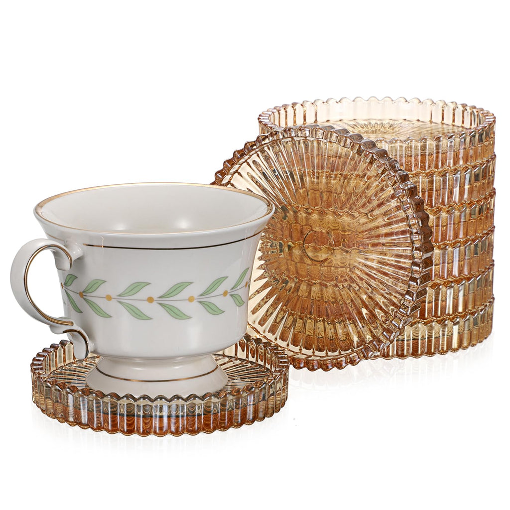 Modern Clear Coaster Set of 8- Glass Coasters for Drinks Crystal Coasters Round Cup Coasters