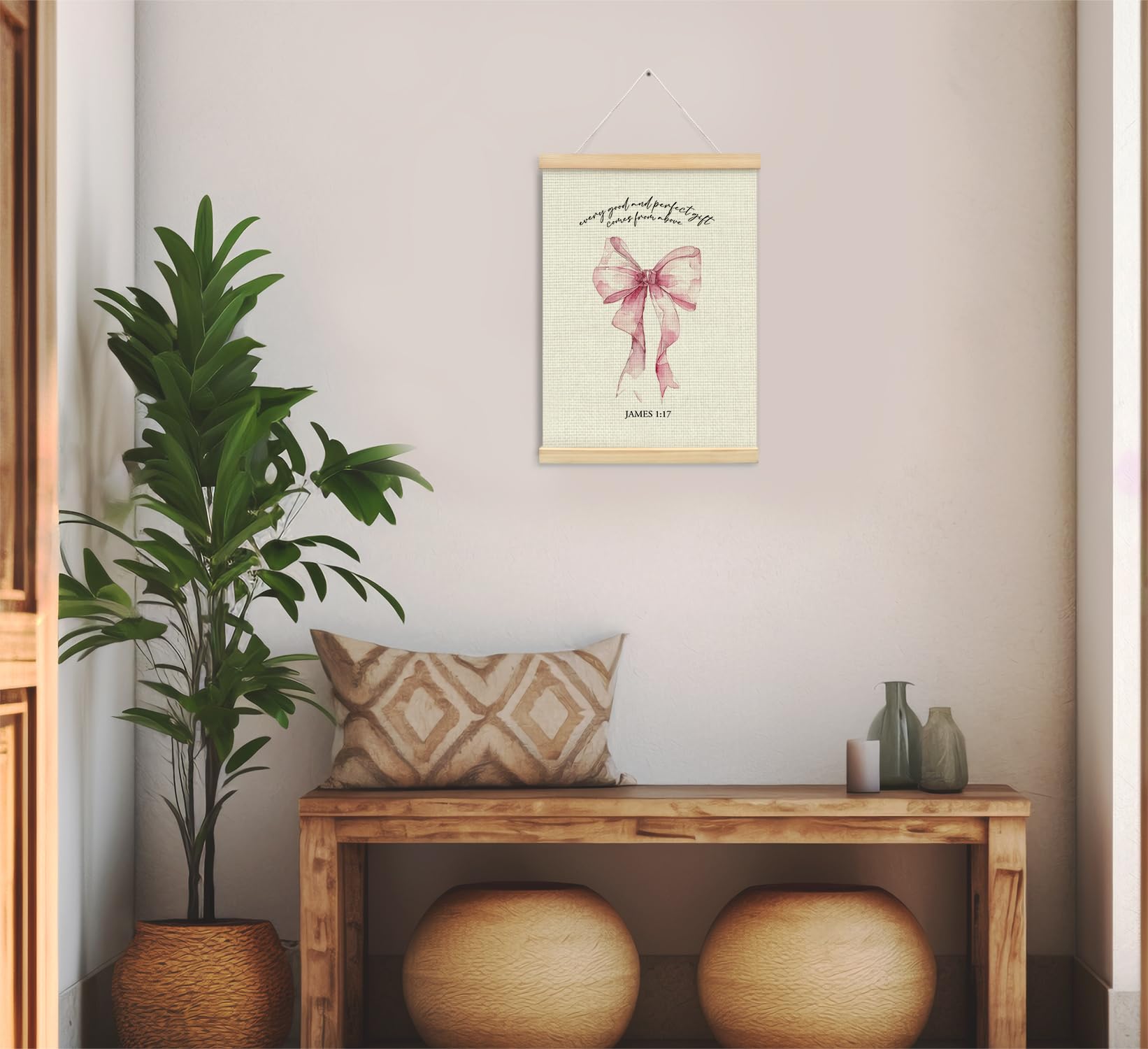 Trendy Bows Pink Coquette Scripture Wall Art Poster Hanger Frame, Christian Bible Verses Posters Wall Art Decor