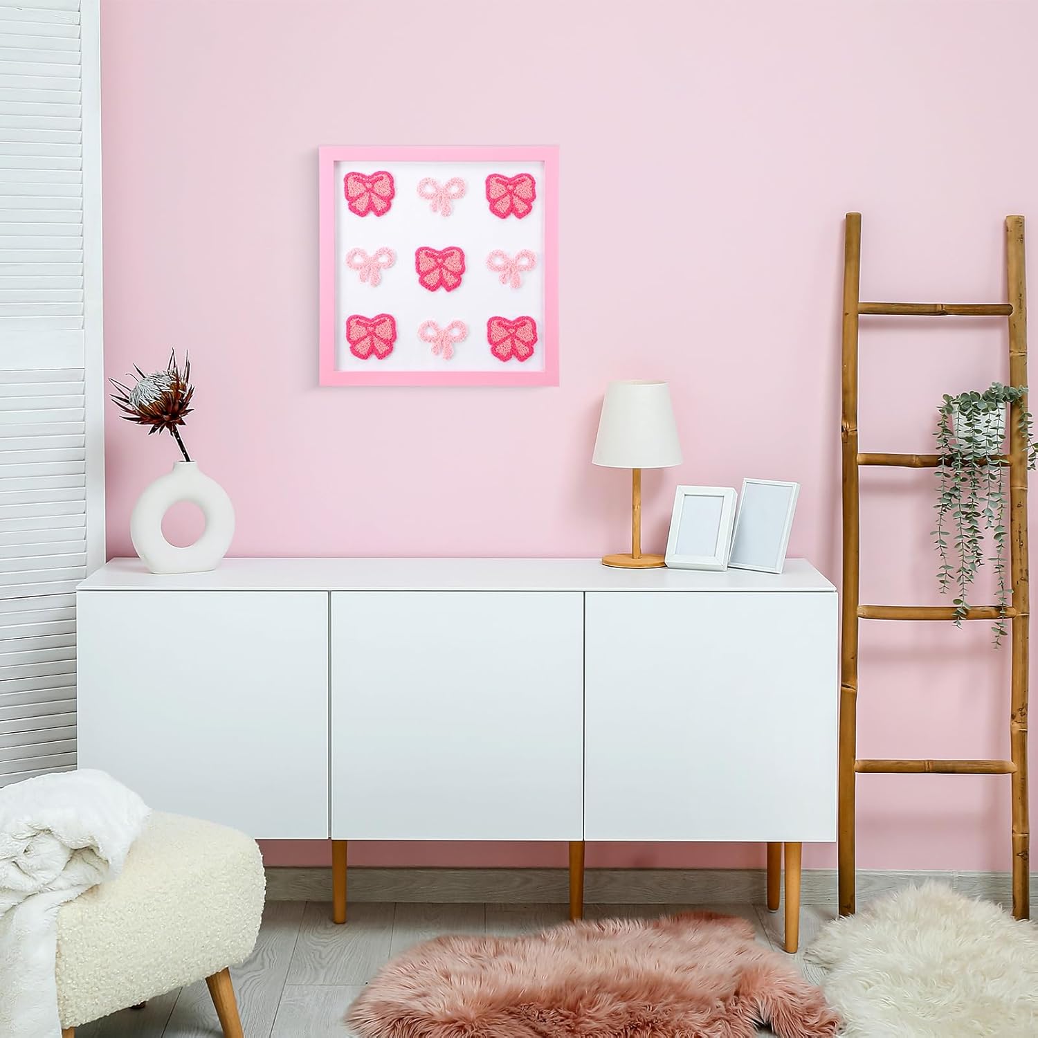 3D Textured Pink Bow Wall Art Decor Coquette Canvas Wall Decor, 12x12 Inch