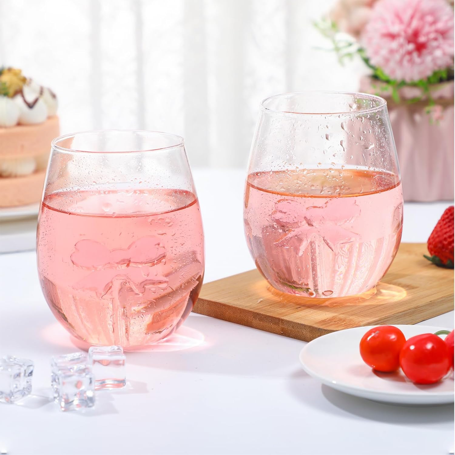 Pink Bow Stemless Wine Glass Coquette Glass Cups 20 oz Elegant Drinkware Handcrafted 2 Pcs