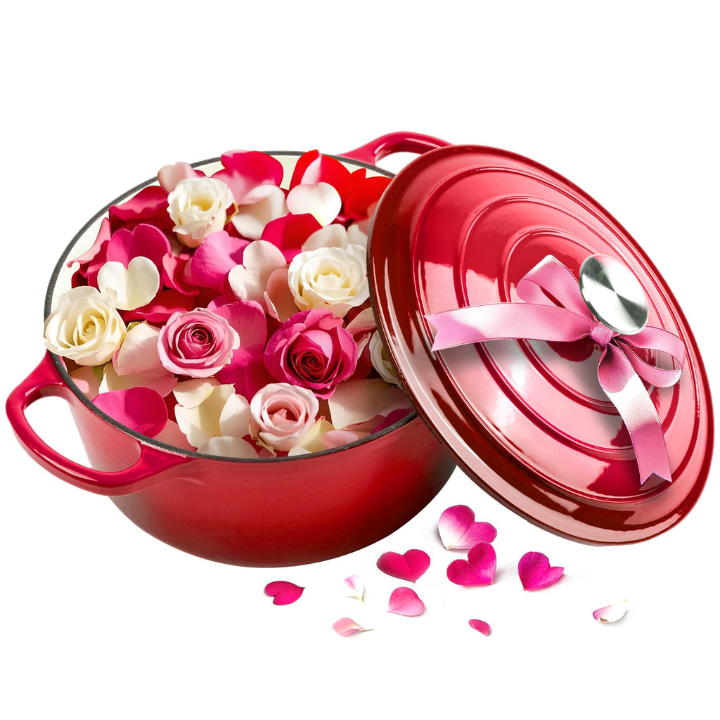 Enameled Cast Iron Dutch Oven with Lid - Big Dual Handles - Round Pot for Versatile Cooking 6 Quart