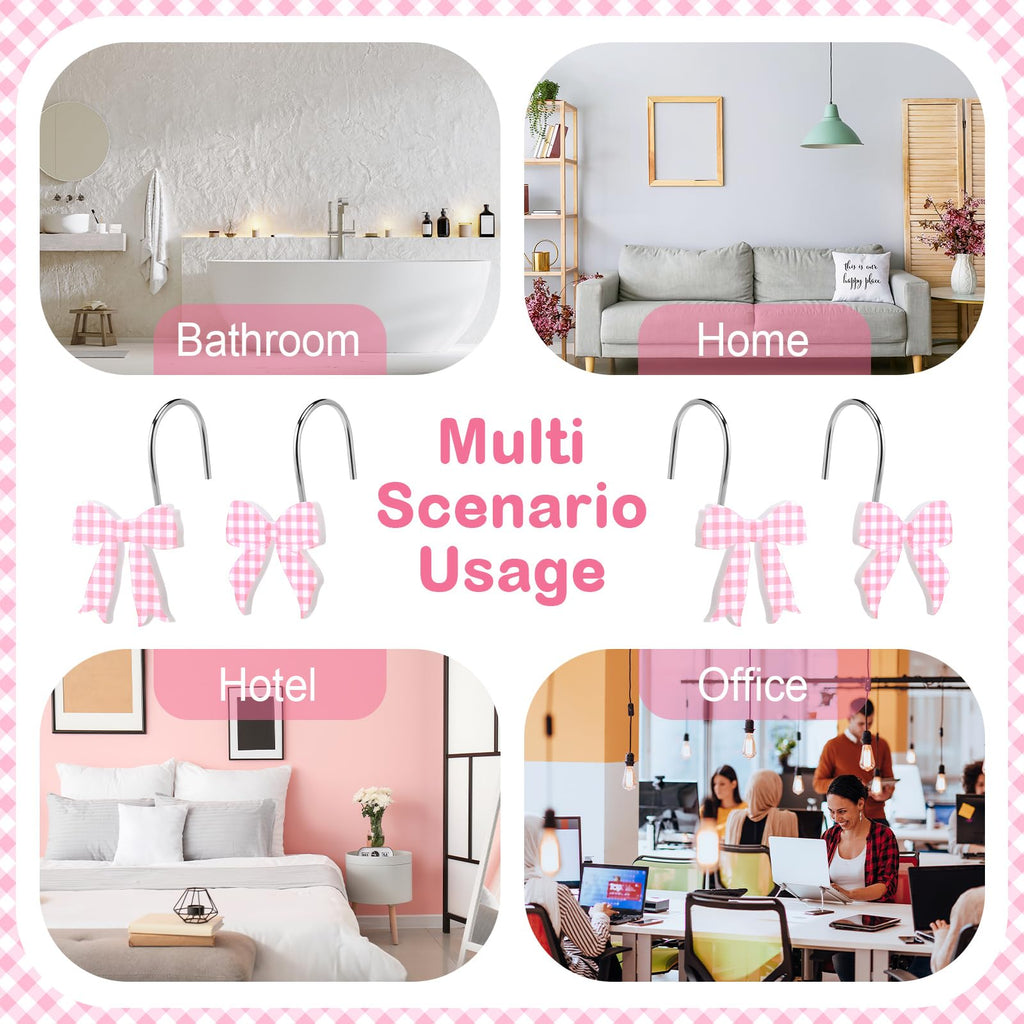 Pink Bow Shower Curtain Hooks Metal Rustproof Curtain Hangers