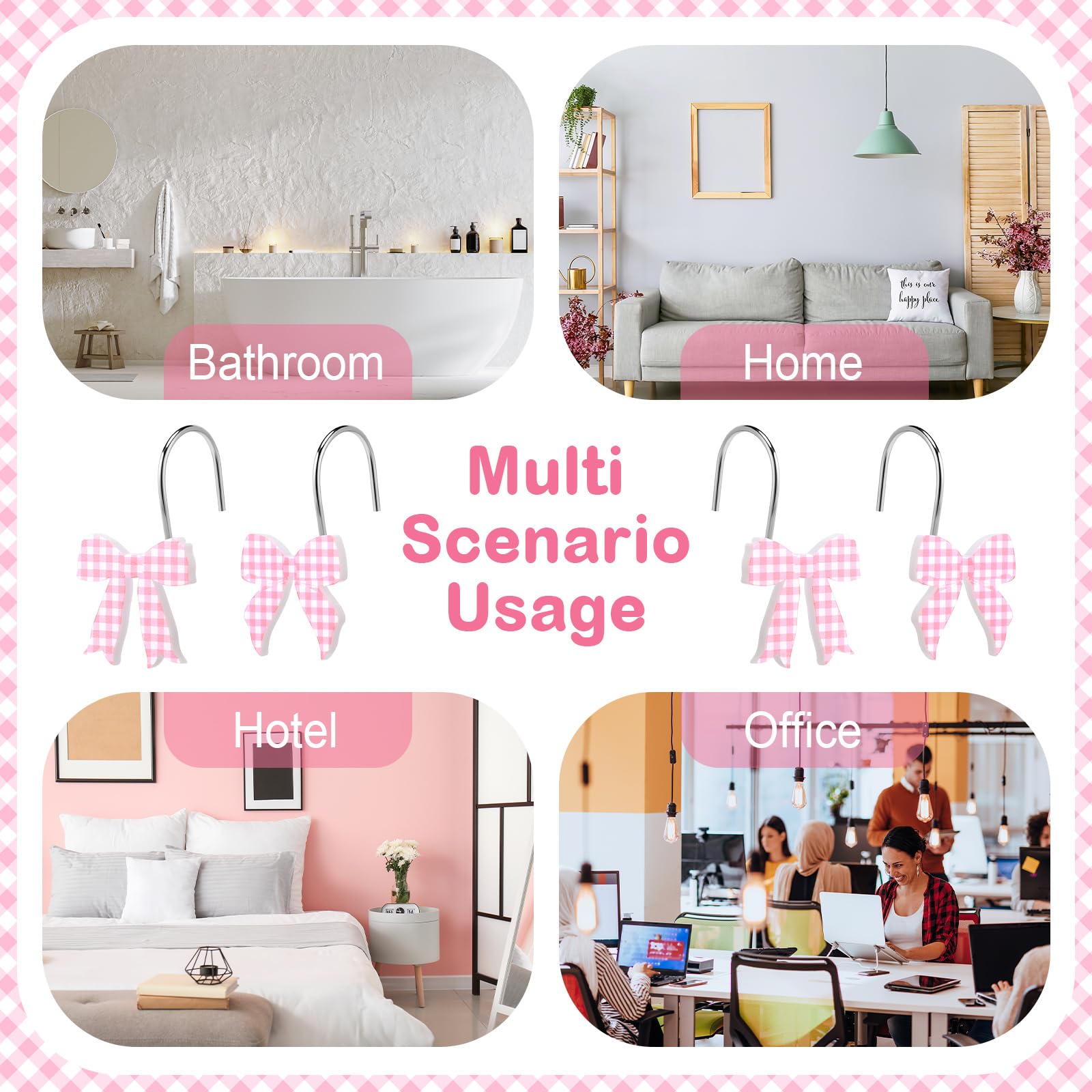 Pink Bow Shower Curtain Hooks Metal Rustproof Curtain Hangers