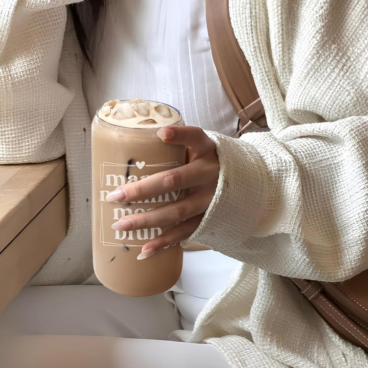 Glass Cup with Lid & Straw, Iced Coffee Aesthetic Glass Can, 16oz