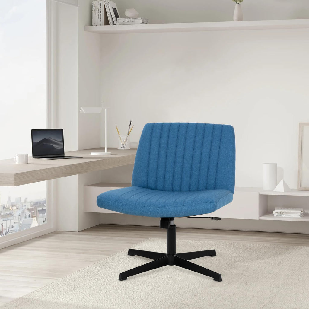 Criss Cross Chair, Armless Cross Legged Wide Comfty Desk Chair with No Wheels Modern Height Adjustable, Swivel Fabric Vanity Chair