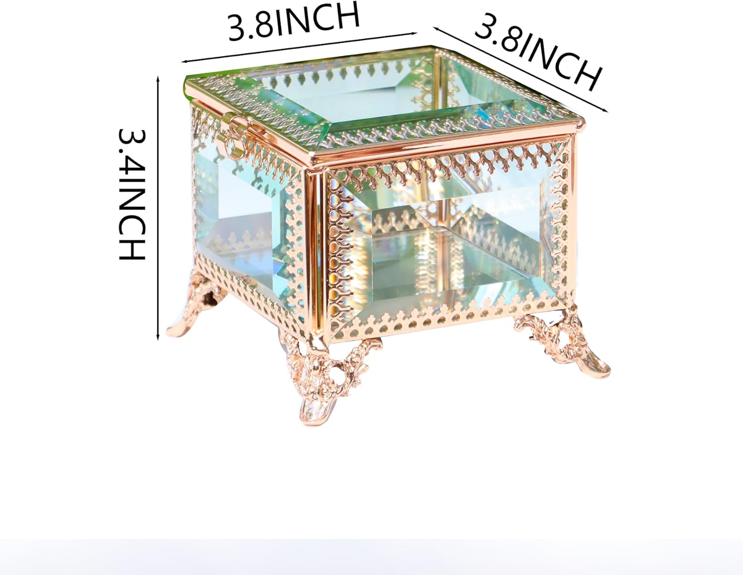 Square vintage glass lace jewelry box, 3.8x3.8x3.5 inches, commemorative box for rings, bracelets, accessories