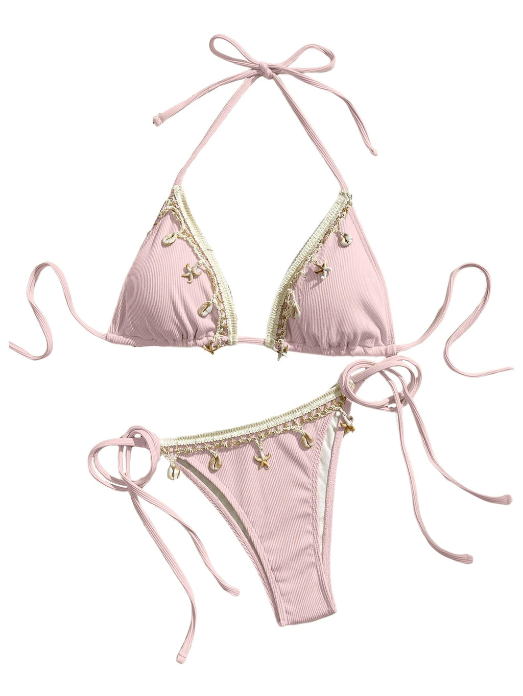 Women's 2 Piece Halter Triangle Bathing Suit Ribbed Bikini Swimsuits