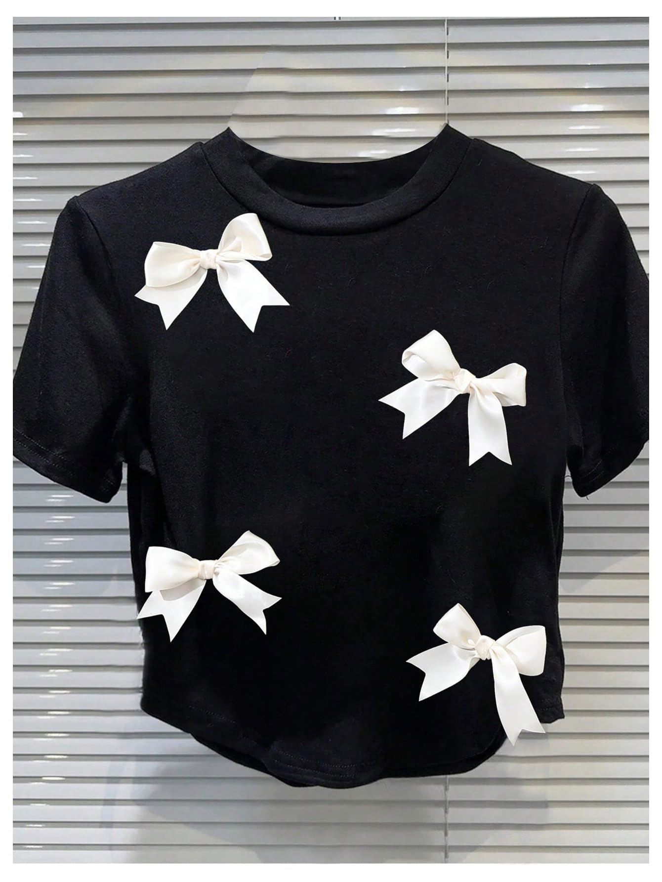 Women's Coquette Bow Tops Cute Short Sleeve Round Neck T Shirt