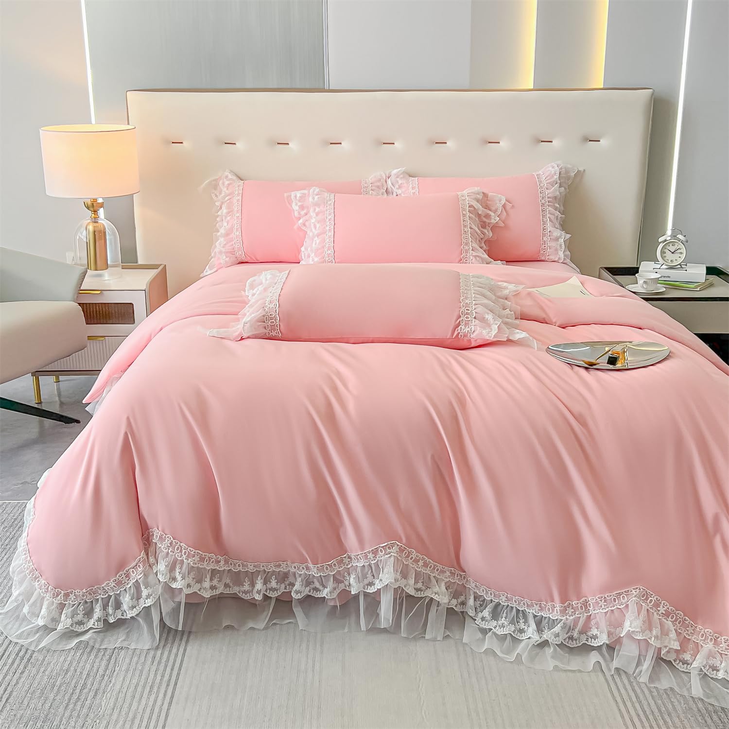 Chic Ruffle Lace Polyester Duvet Cover Set -Bedding-2 Piece Duvet Cover with Zipper Closure -Ultra Soft and Light Weight