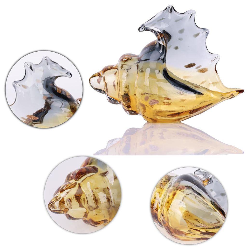 Hand Blown Glass Conch - Coastal Home Decor Conch Corners, Glass Art Conch Sculptures, Office Decor Blown Glass Art, Living Room Table Centerpieces, Bathroom Shelf Tops And Cabinet Decor