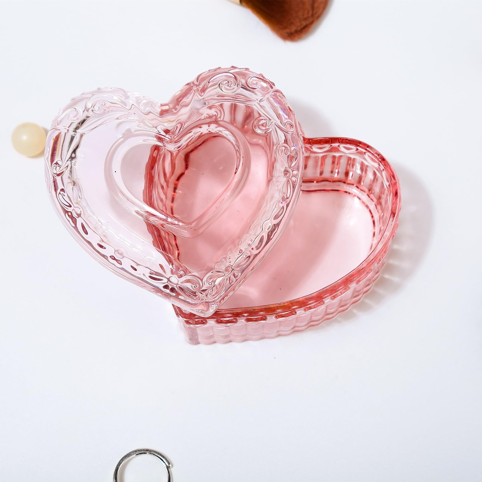 Vintage Glass Jewelry Box - Heart Shaped Display Box