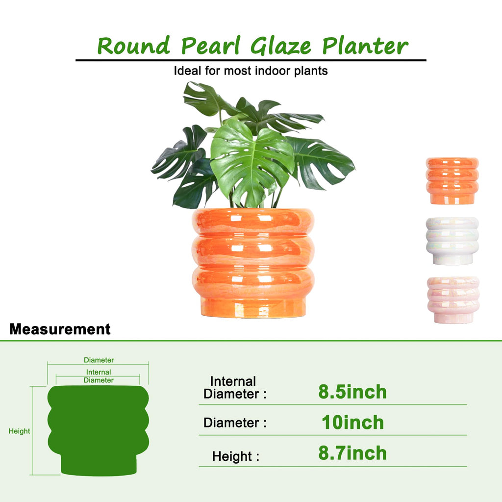 Ceramic Plant Pots for Indoor Plants, Rainbow Pearl Glaze Planter with Planters for Plants with Drainage Hole