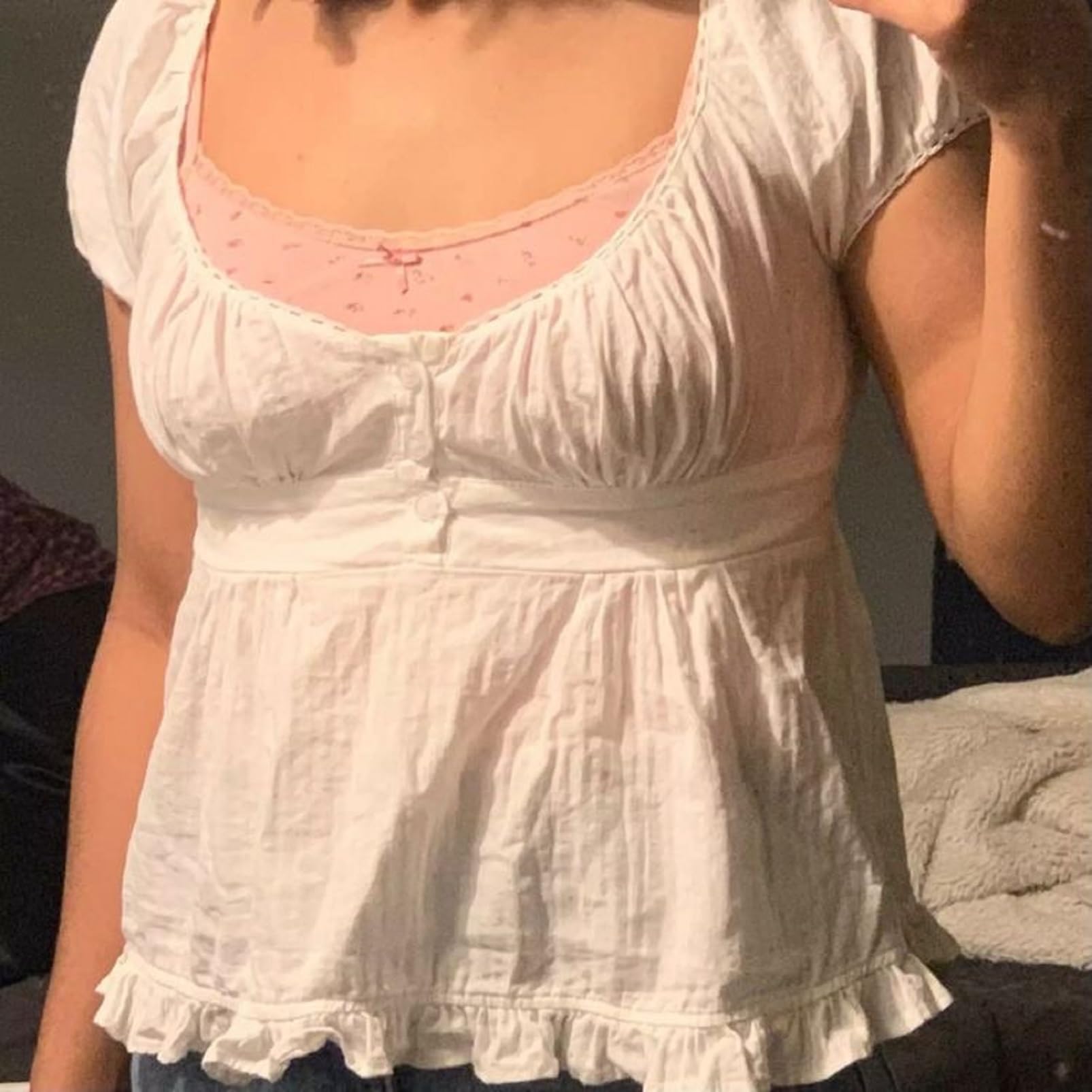 Y2K Short Sleeve Babydoll Tops for Women Cute Aesthetic U Neck Teen Girls Tshirt Ruffle Hem Patchwork Peplum Shirts