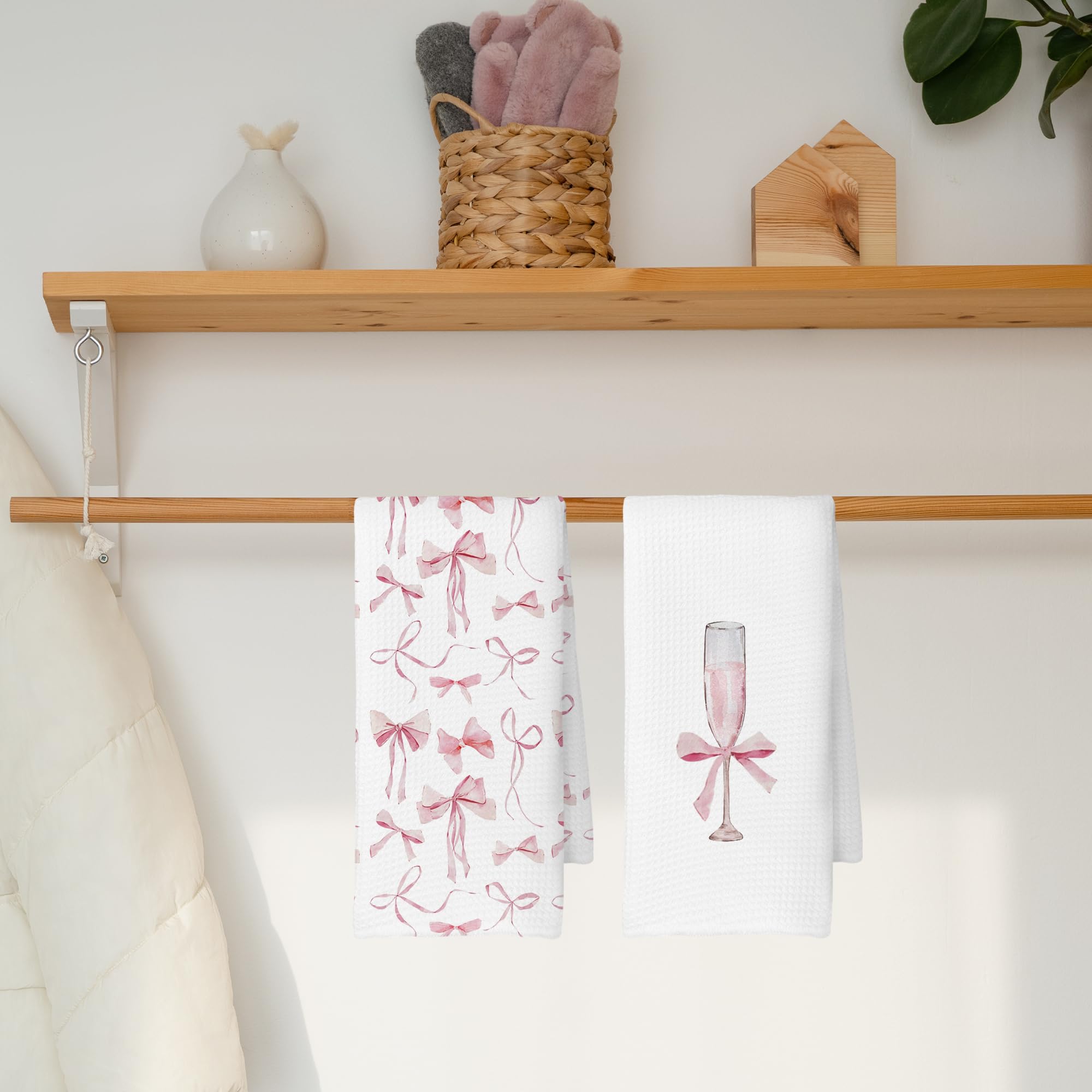 Coquette Champagne Bottle Bow Kitchen Towels, Decoration Tea Towels Hand Towels 16x24 Inch