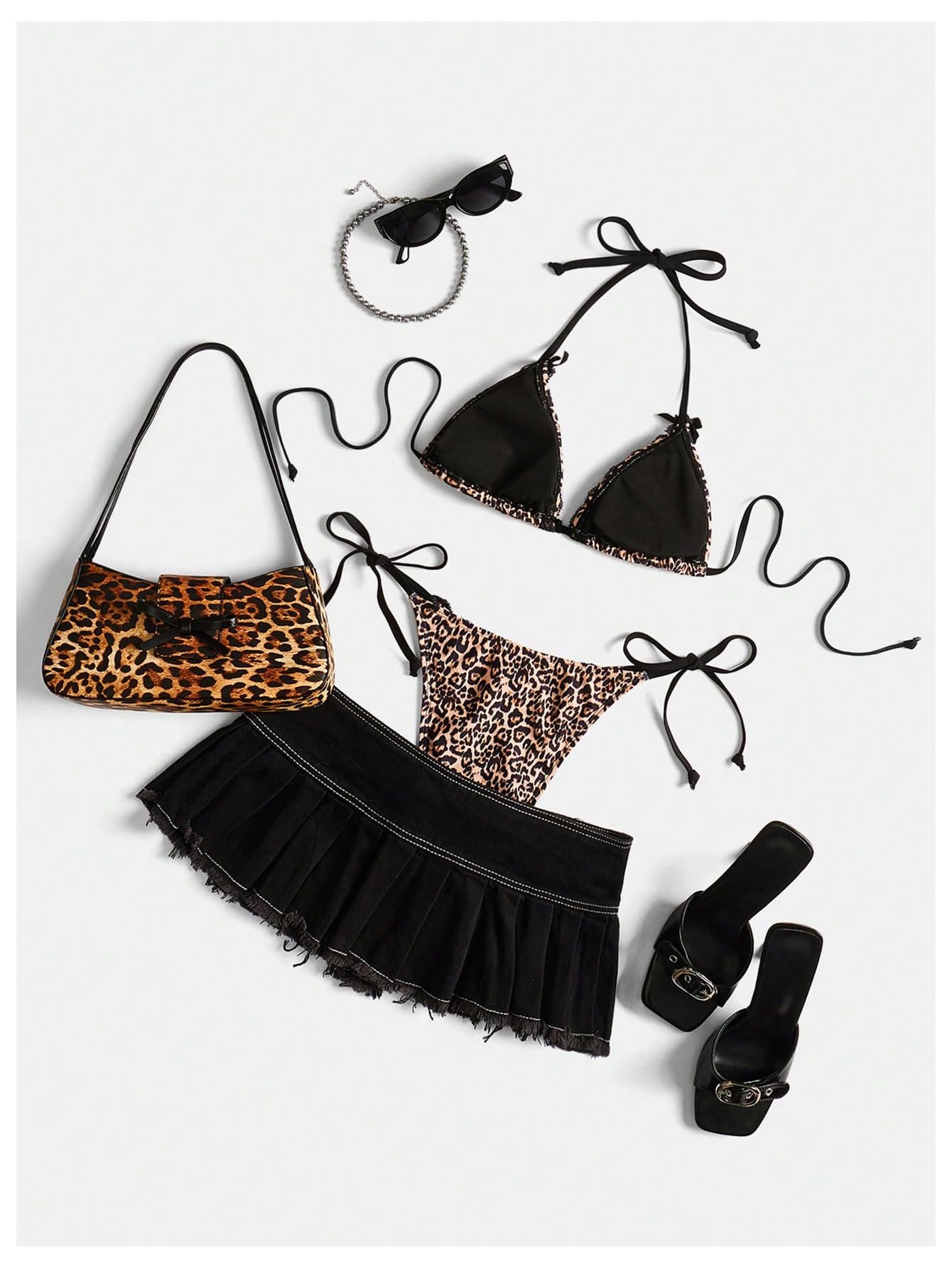 Women's Lace Trim Halter Bikini Set Bow Tie Side Bathing Suit 2 Piece Swimsuit