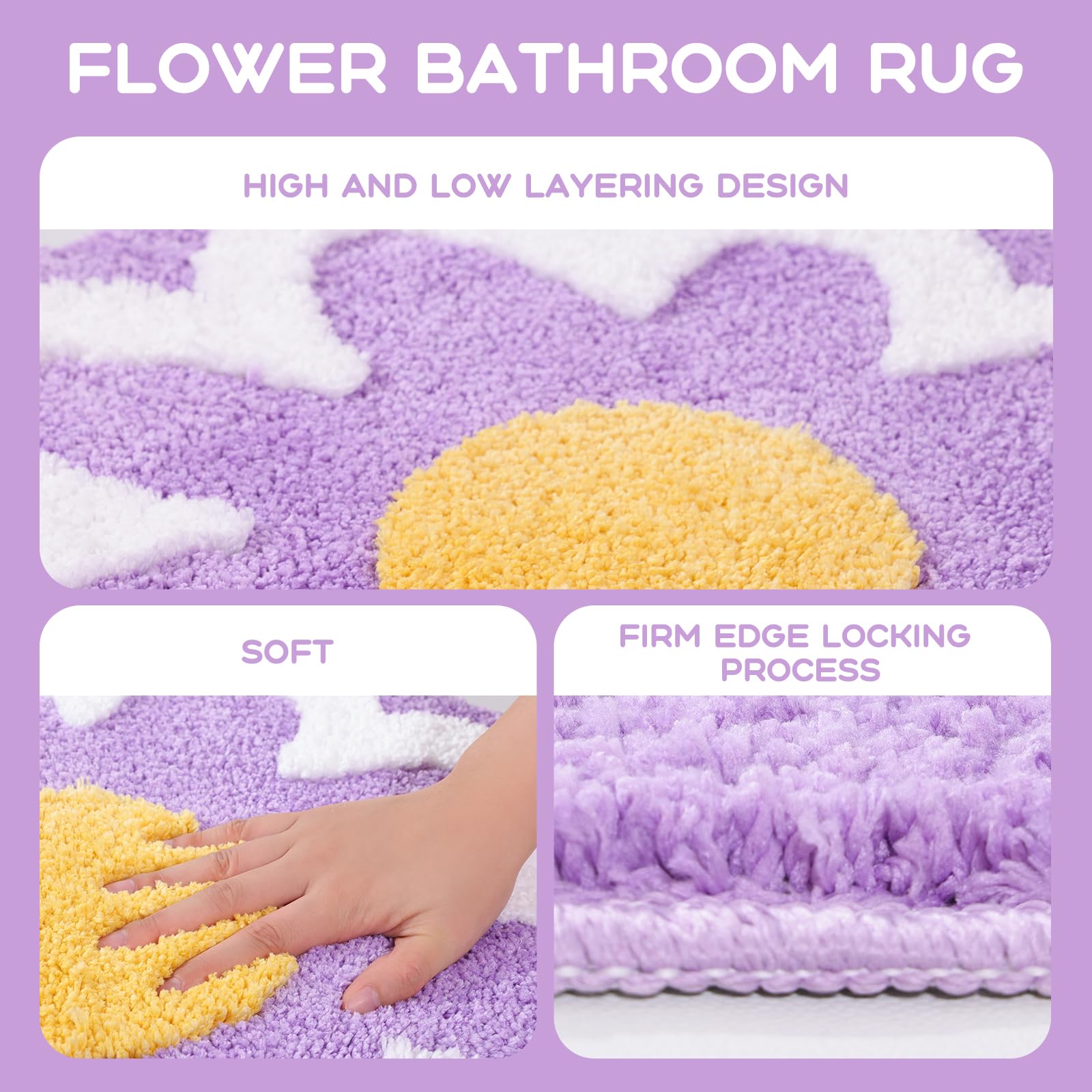 Cute Flower Bath Mat, Machine Washable Bath Rug, Ultra Soft and Fluffy Bathroom Mat, Small Round Non-Slip Water Absorbent Bath Mats for Bathroom Floor, Shower Room and Bathtub