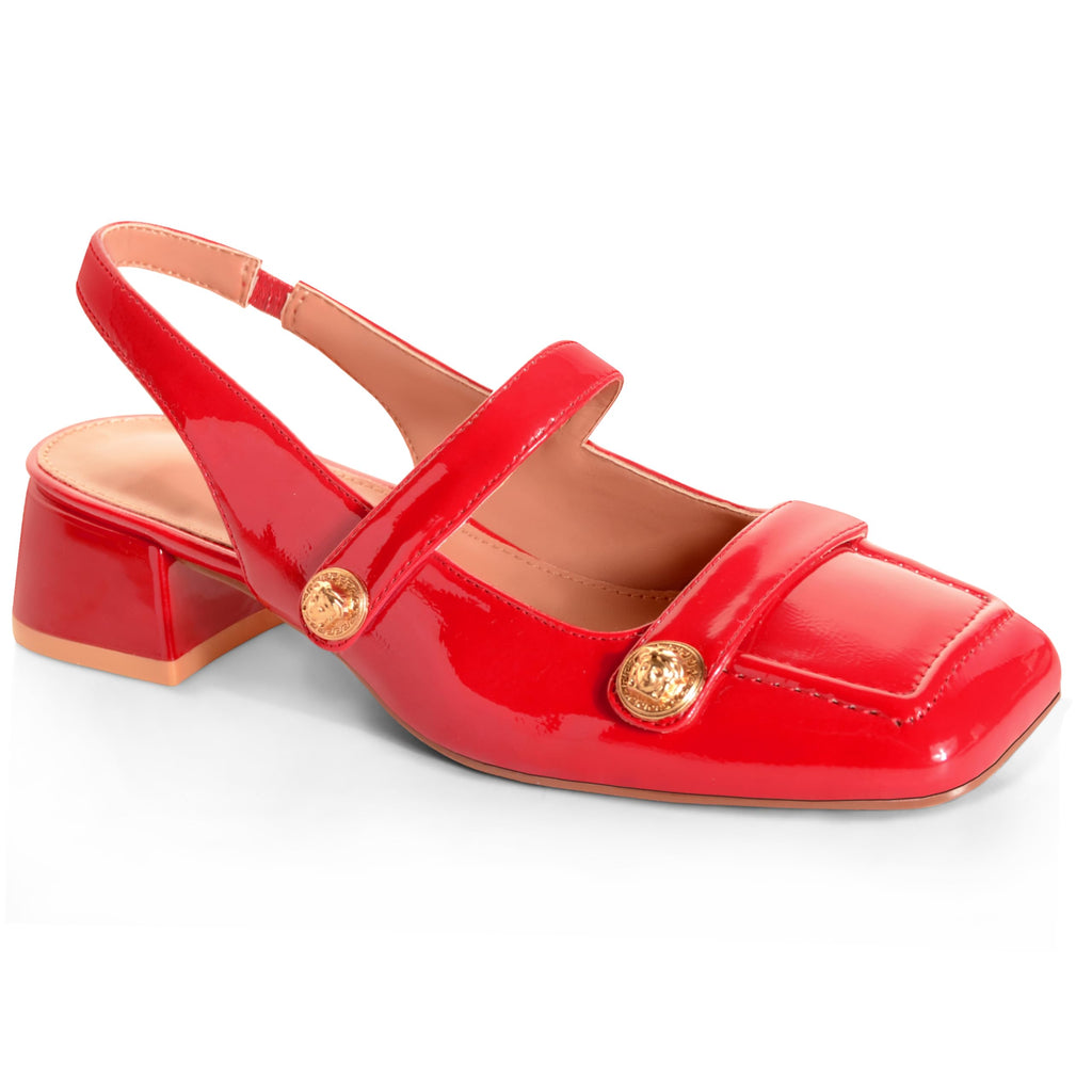 Slingback Mary Jane Heels for Women Low Block Heel Closed Square Toe Pump Shoes Heels