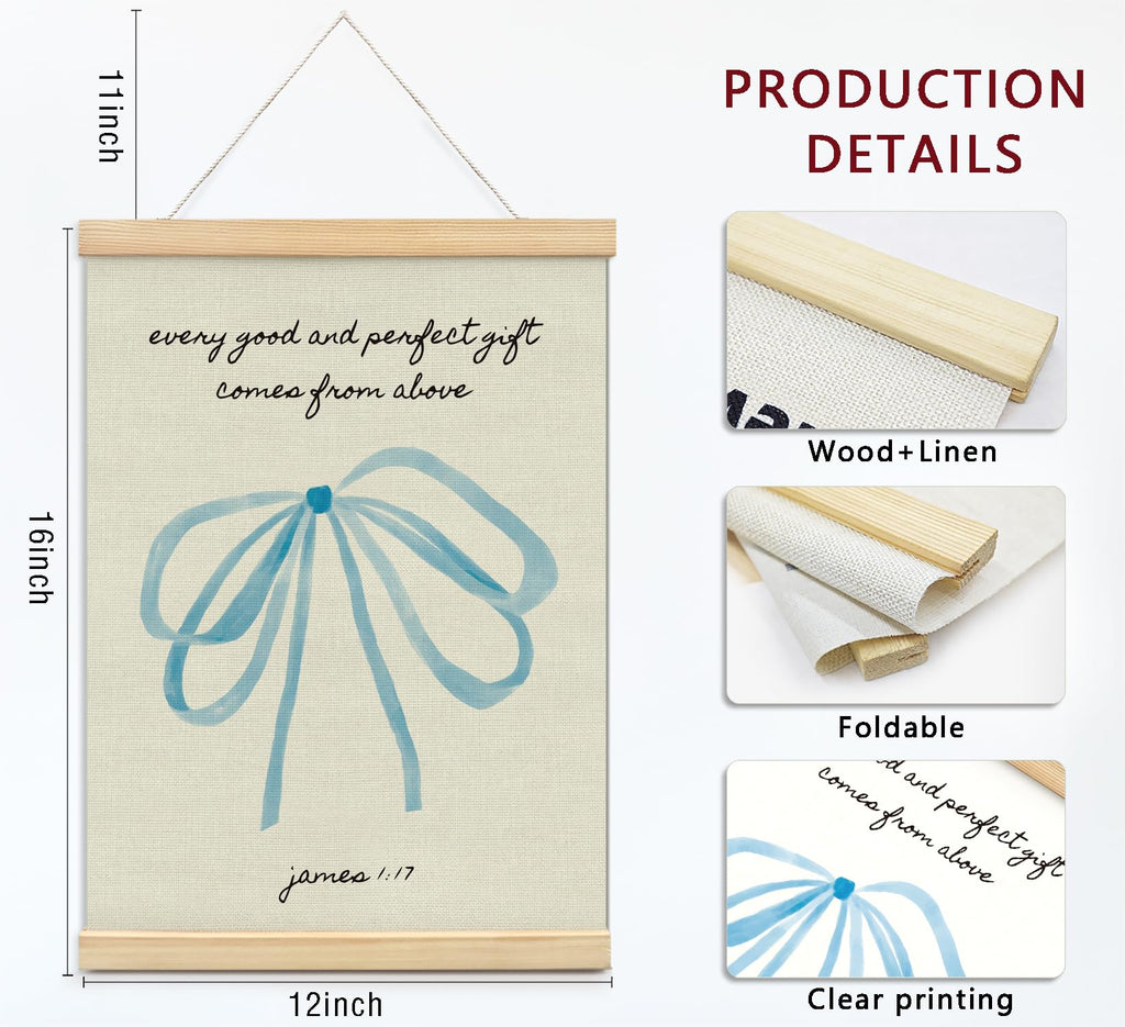 Trendy Bows Pink Coquette Scripture Wall Art Poster Hanger Frame, Christian Bible Verses Posters Wall Art Decor