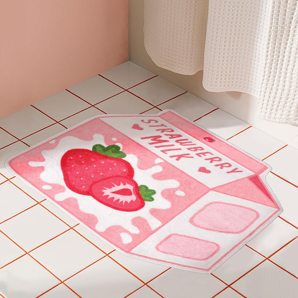 Cute Fruit Milk Rug Non-Slip Soft Washable Funny Irregular Shaped Bath Mat for Bathroom, Bedroom Living Room, 25.6"x27.5"