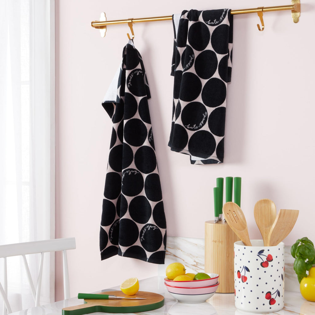 Kate Spade New York Joy Dot Kitchen Towels 2-Pack Set, Absorbent 100% Cotton Velour, 17"x28"