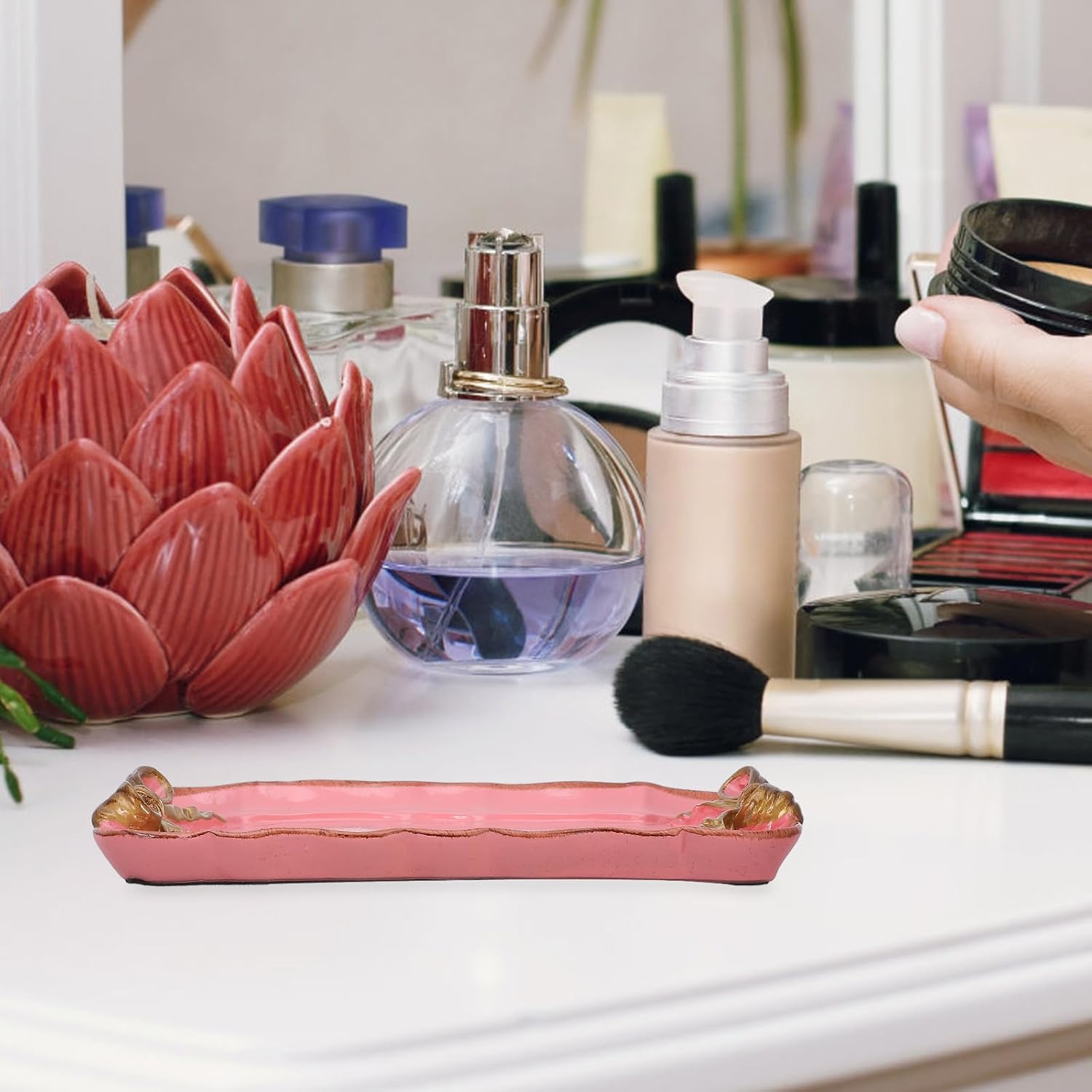 Vintage Pink Bow-Knot Resin Tray â€?Decorative Storage Dish