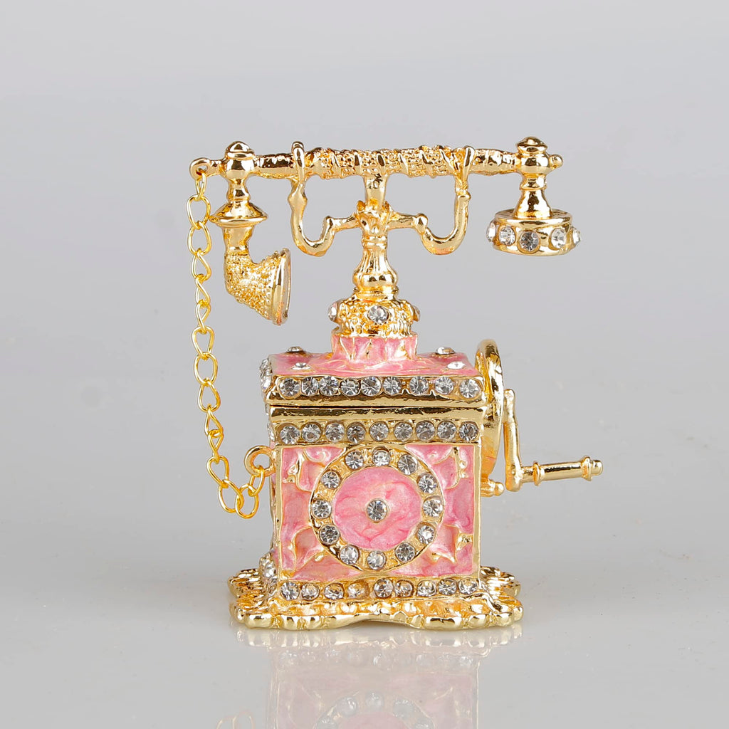 Hand Painted Enameled Decorative Telephone Hinged Jewelry Trinket Bo