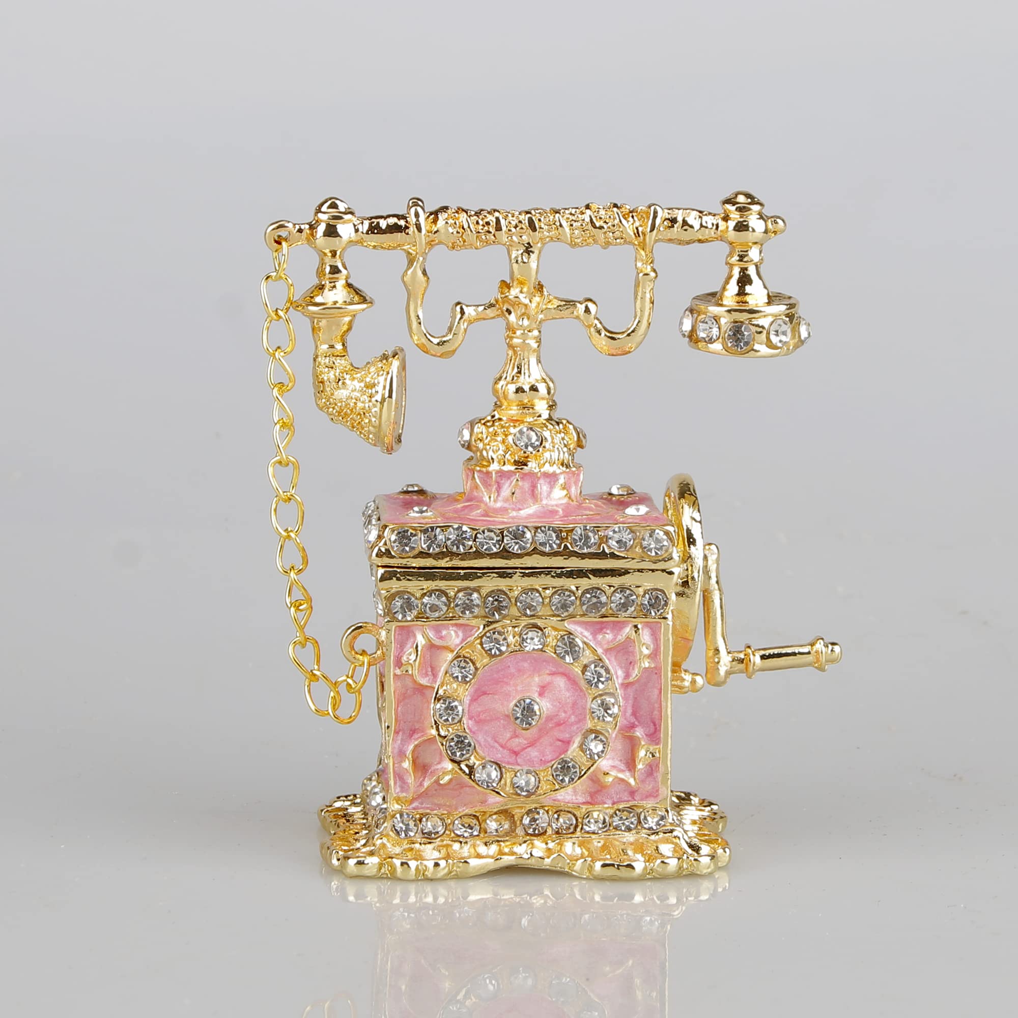 Hand Painted Enameled Decorative Telephone Hinged Jewelry Trinket Bo