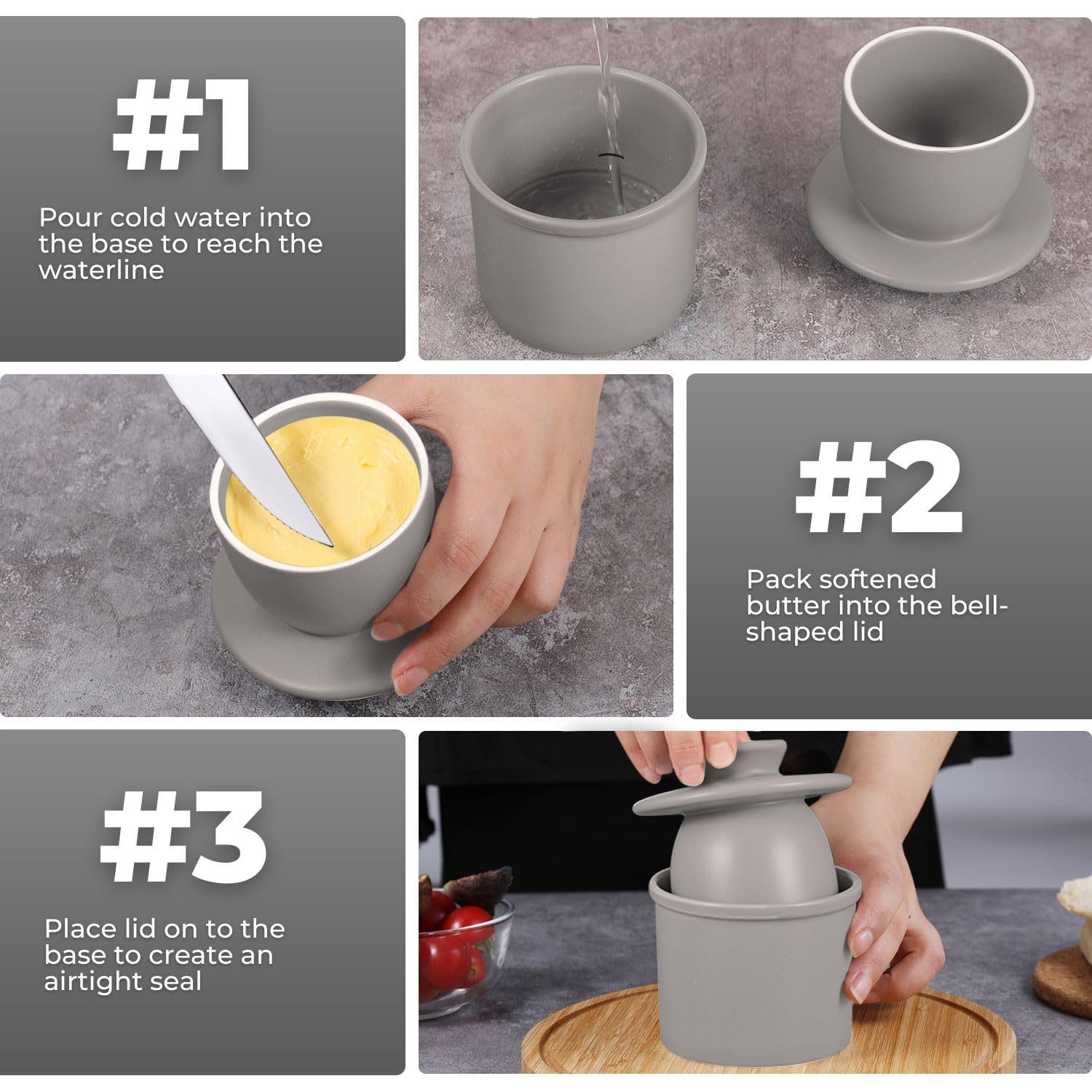 Porcelain French Butter Keeper Crocks with Lids â€?Set of 2 Farmhouse-Style Butter Dishes