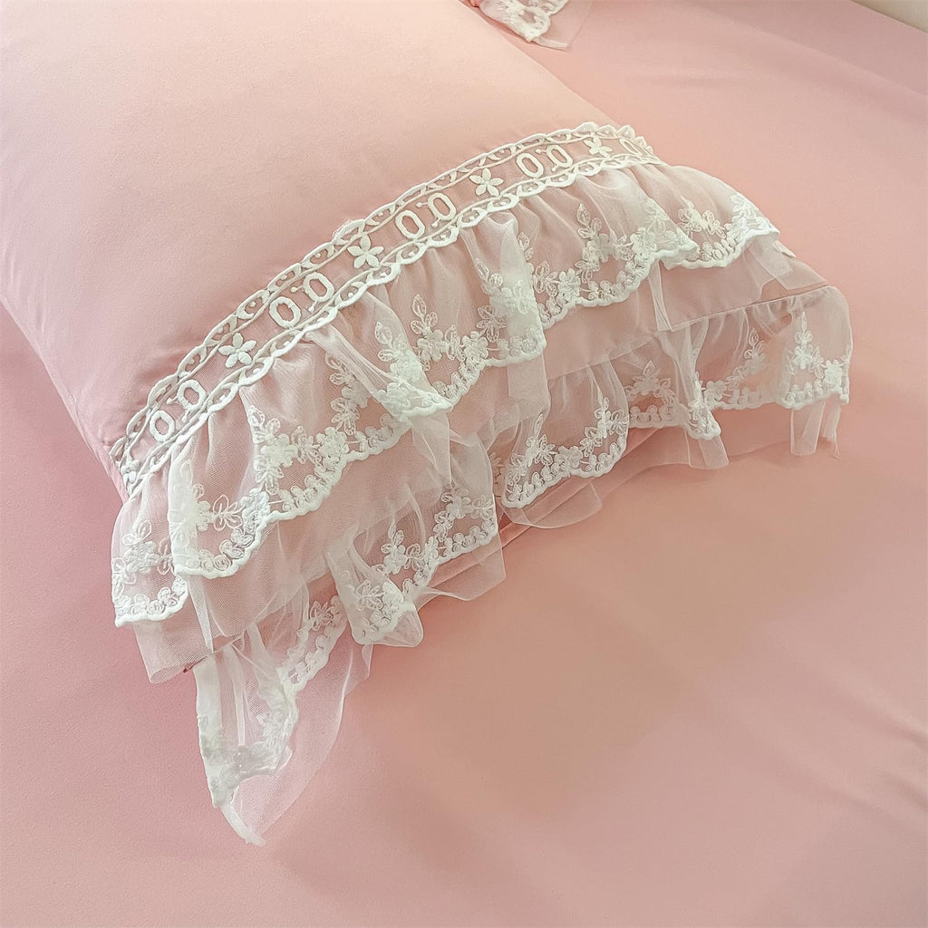 Chic Ruffle Lace Polyester Duvet Cover Set -Bedding-2 Piece Duvet Cover with Zipper Closure -Ultra Soft and Light Weight