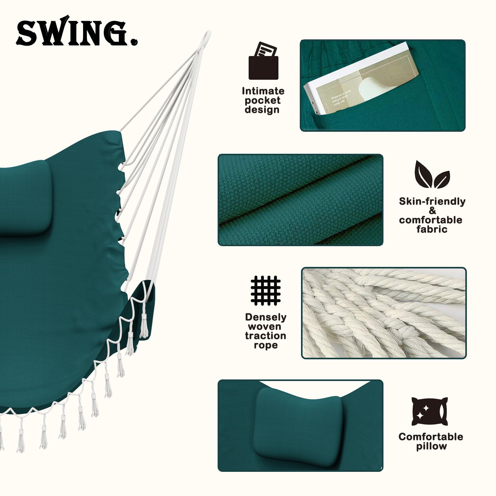 Hammock Chair with Stand,Heavy-Duty Hanging Chair with Stand for Indoor Outdoor, Sturdy Swing Chair Stand Max Load 350 pounds (Hammock Chair Included)