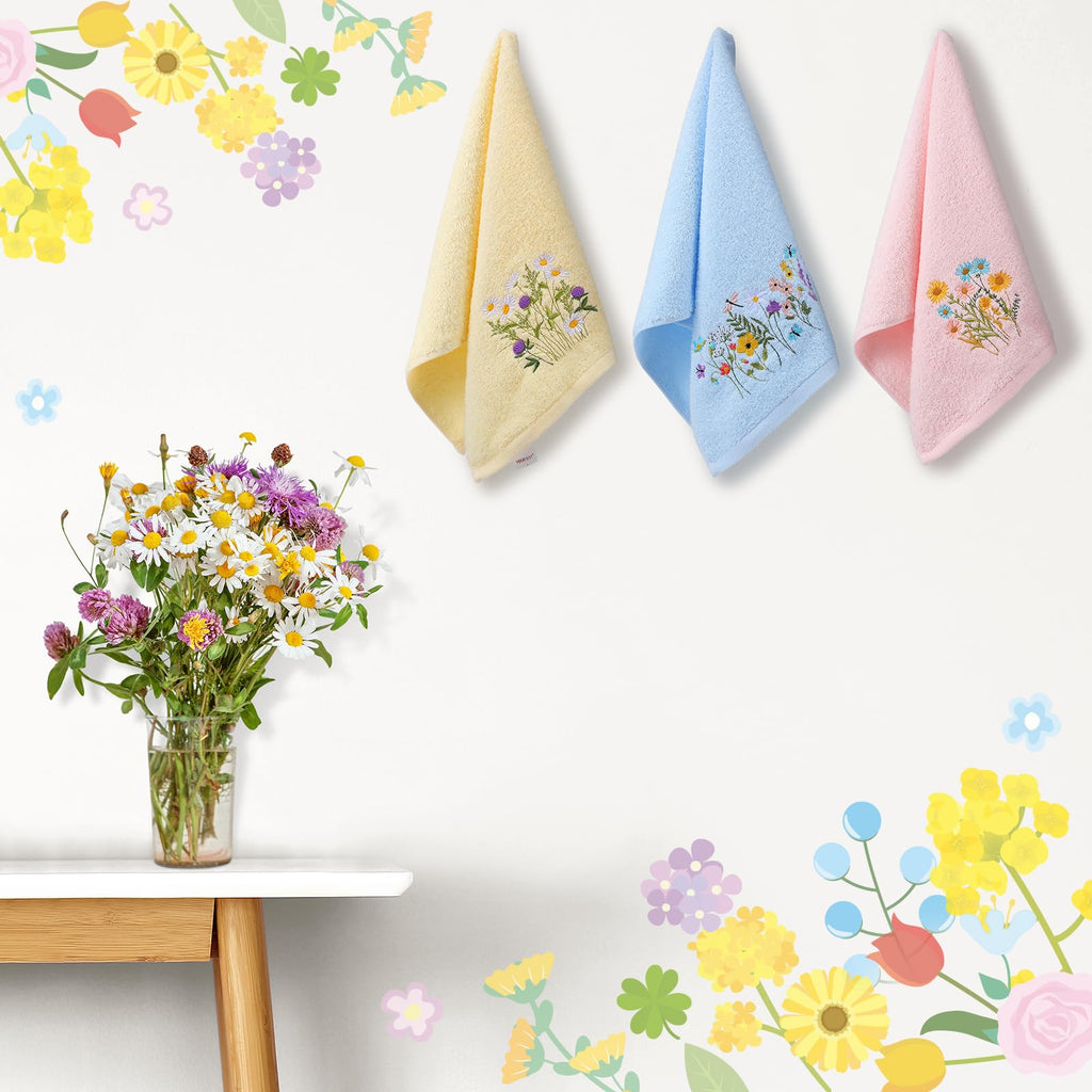 Rose Floral Hand Towels Farmhouse Pink Rose Bathroom Decor 14x29 Inch Embroidered Decorative Cute Summer Flowers Hand Towels Cotton Soft Absorbent Towels for Bathroom Kitchen