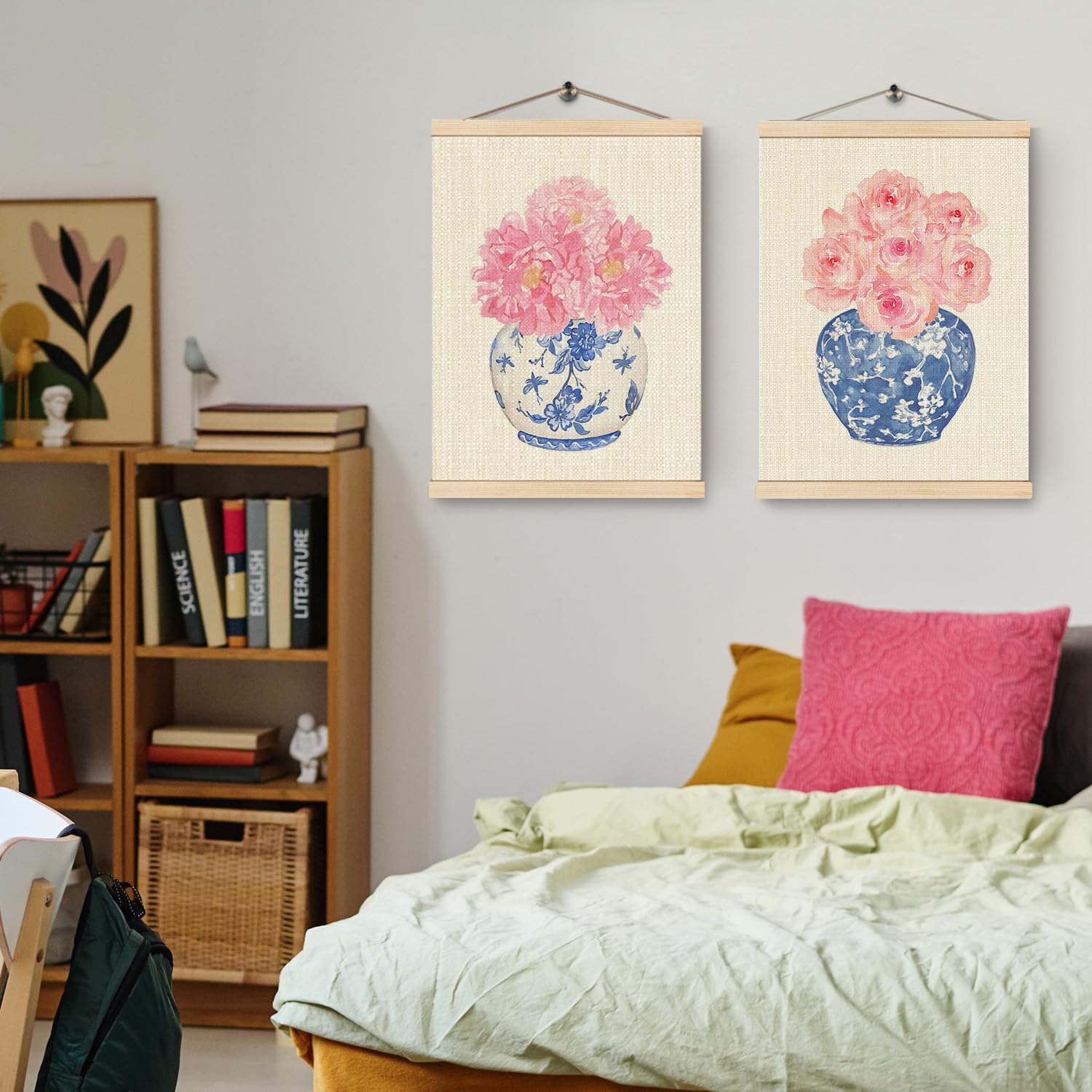 Chinoiserie Porcelain Poster Hanger Frame Floral Hanging Wall Decor