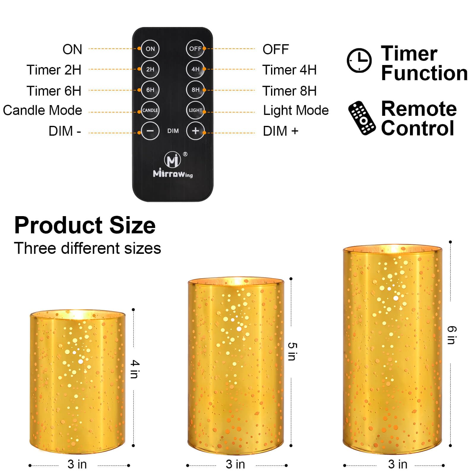 Pink Glass Battery Operated Flameless Candles with Remote and Cycling 24 Hours Timer, (Batteries Included)