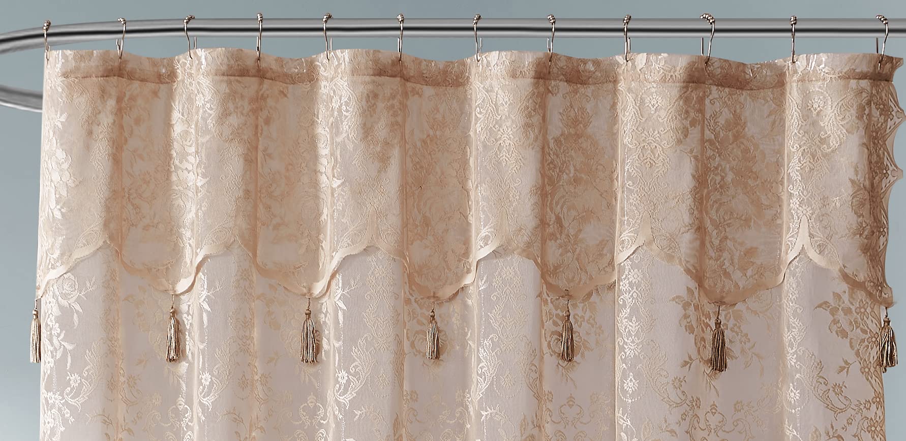 Luxury Lace Small Shower Curtain - Lace Shower Curtain with Attached Valance & Tassels