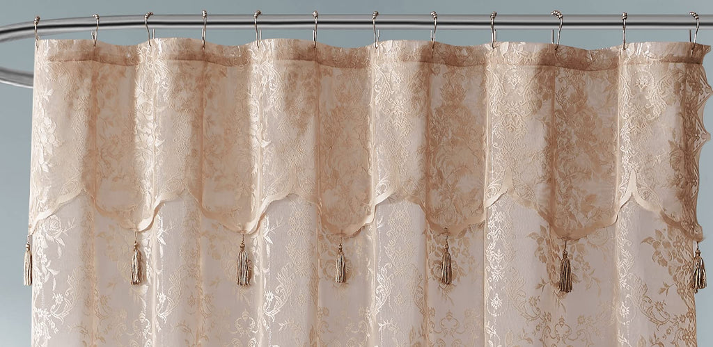 Luxury Lace Small Shower Curtain - Lace Shower Curtain with Attached Valance & Tassels