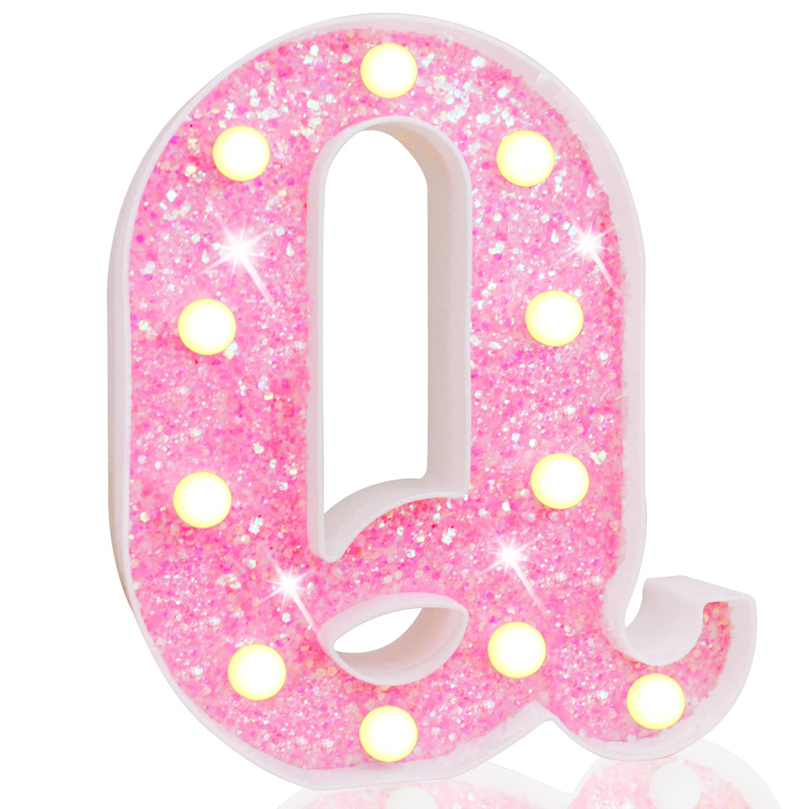 Pink LED Letters Glitter Alphabet LetterS & Numbers Sign Battery Powered