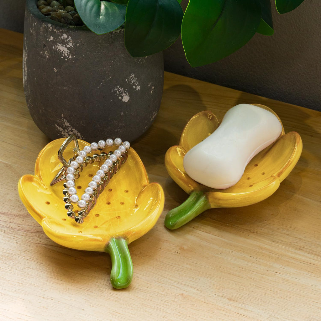 Ceramic Flower Soap Dish Holder for Bathroom