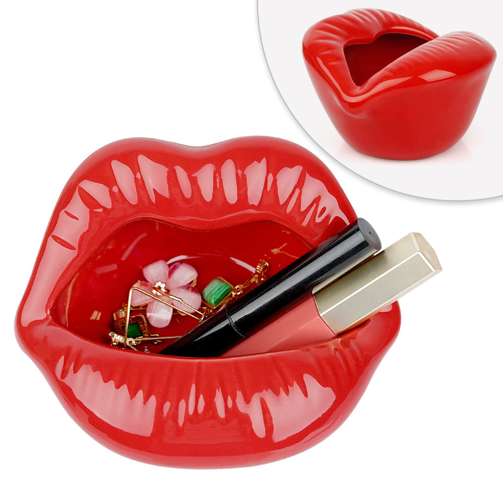 Ceramic Lips Lipstick Ring Holder Jewelry Tray Rack Decorative Cosmetic Storage Display Holder Desktop