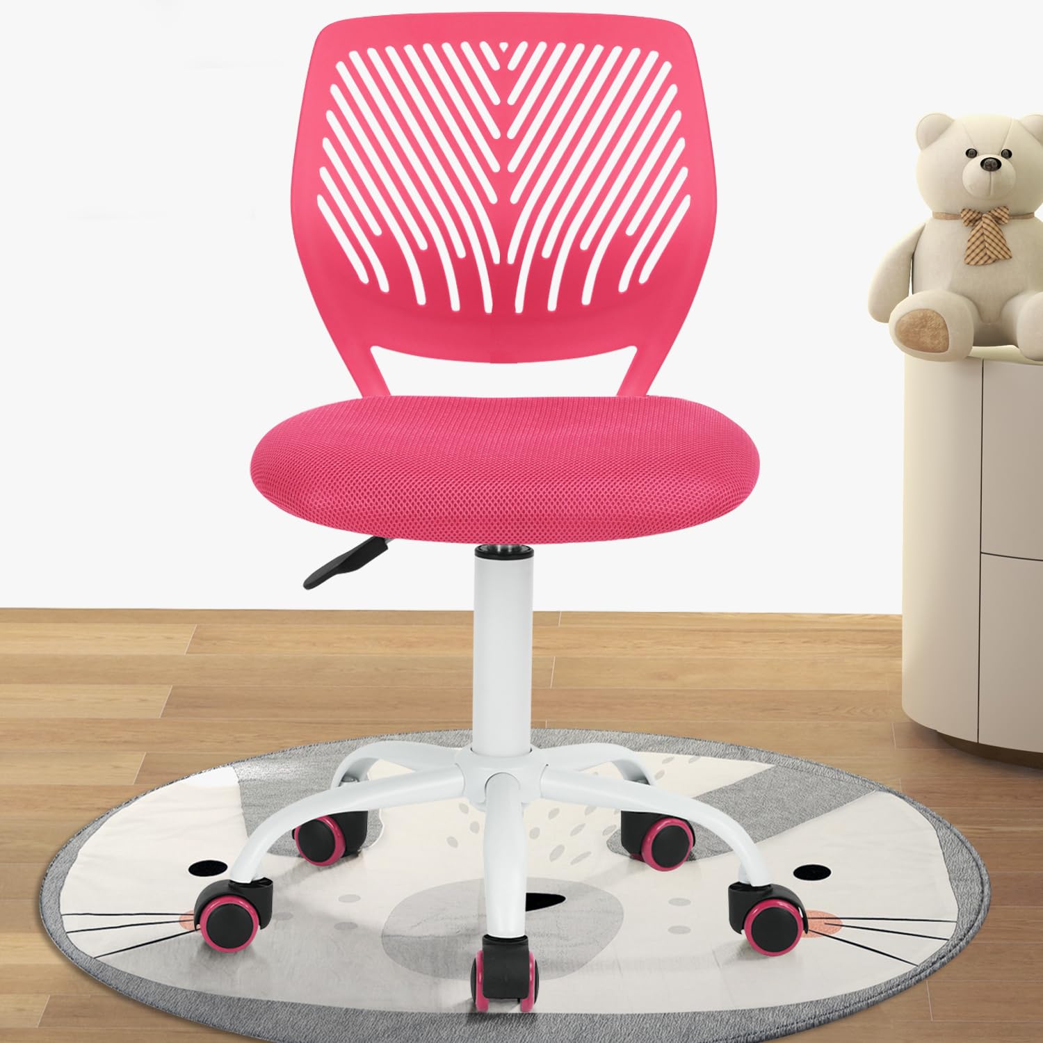 Study Desk Chair Armless Cute, Ergonomic Small Swivel Adjustable Rolling Lightweight Task Chair with Wheels and Mesh Padded Cushion