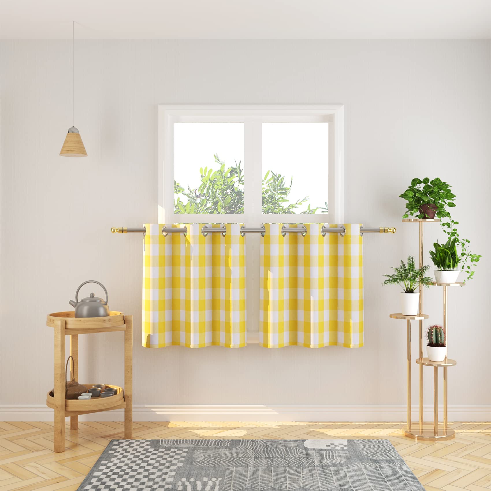 Tier Curtains Check Gingham Plaid Window Curtain Panels Bathroom Grommet Top Window Treatment 2 Panels