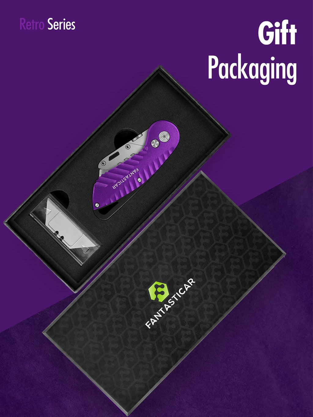 Folding Utility Knife, Cute Metal Box Cutter with Extra 5 Sharp Blades, Quick Blade Change, and Preminium Gift Packaging, for Cardboard Opener, Paper Cutter