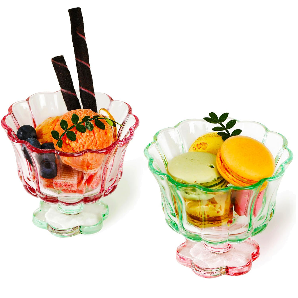 Flower Petal Style Glass Ripple Drinking Glasses Set of 2