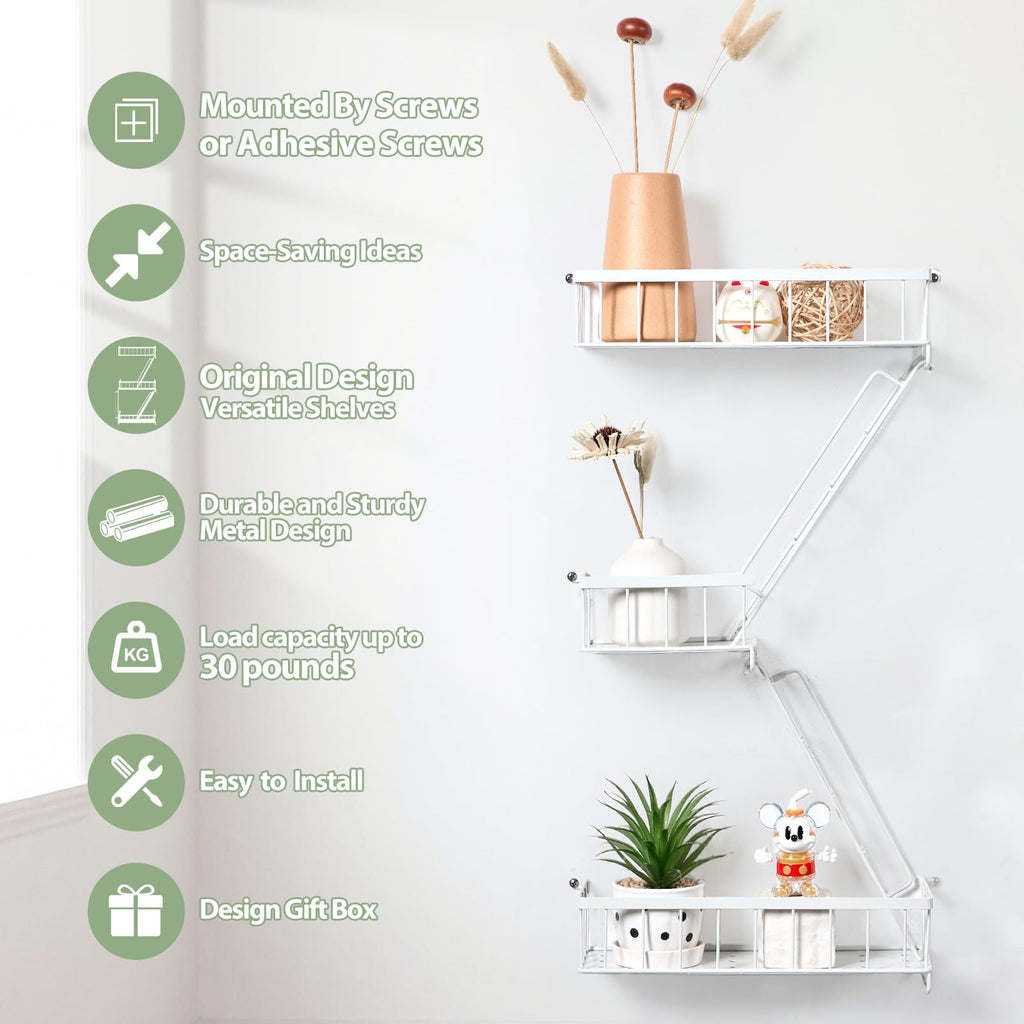 Fire Escape Shelf - Wall Decor Floating Shelves, Cute Metal Ladder Shelving for Bedroom, Home Decor Display (3-Tier)