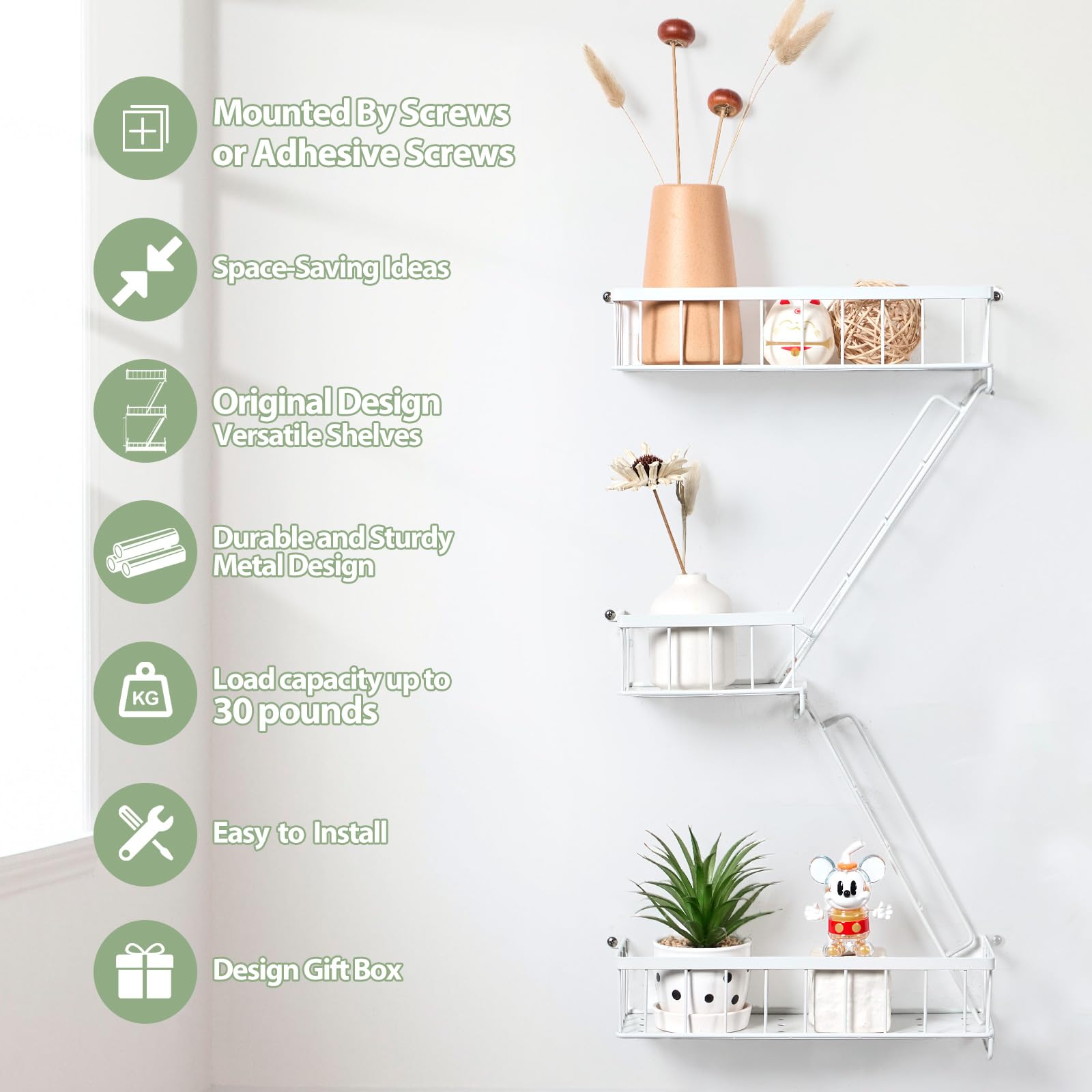 Fire Escape Shelf - Wall Decor Floating Shelves, Cute Metal Ladder Shelving for Bedroom, Home Decor Display (3-Tier)