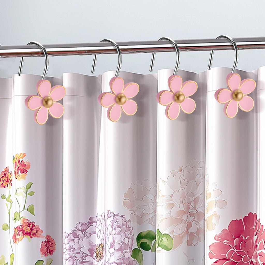 Cute Flower Shower Curtain Hooks, Pretty Floral Themed Elegant Bathroom Decor