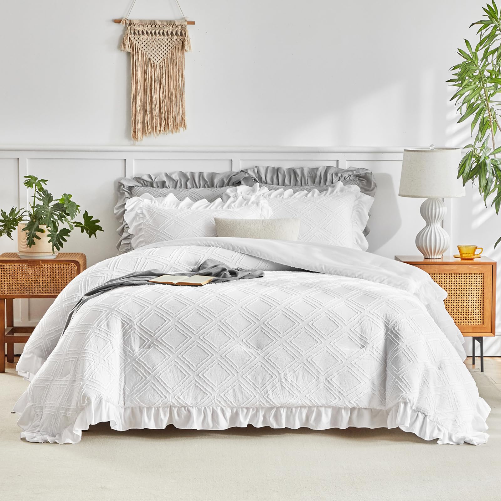 Ruffled Comforter Set â€?3-Piece Shabby Chic Bedding, Soft Embroidered with Luxurious Flowy Ruffles