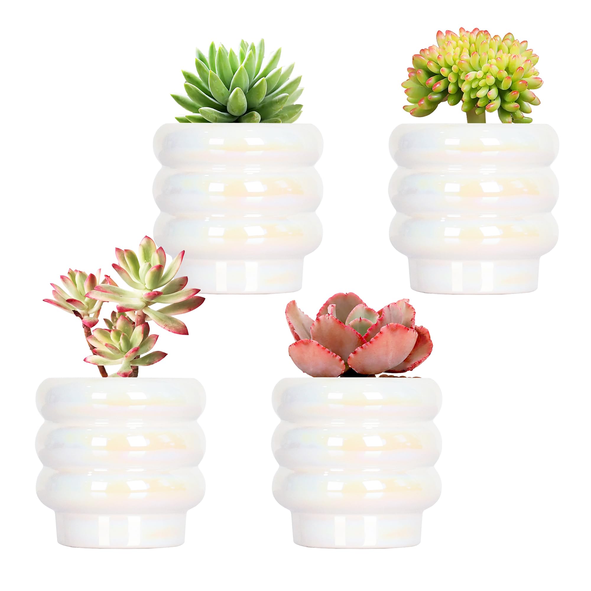 Ceramic Plant Pots for Indoor Plants, Rainbow Pearl Glaze Planter with Planters for Plants with Drainage Hole