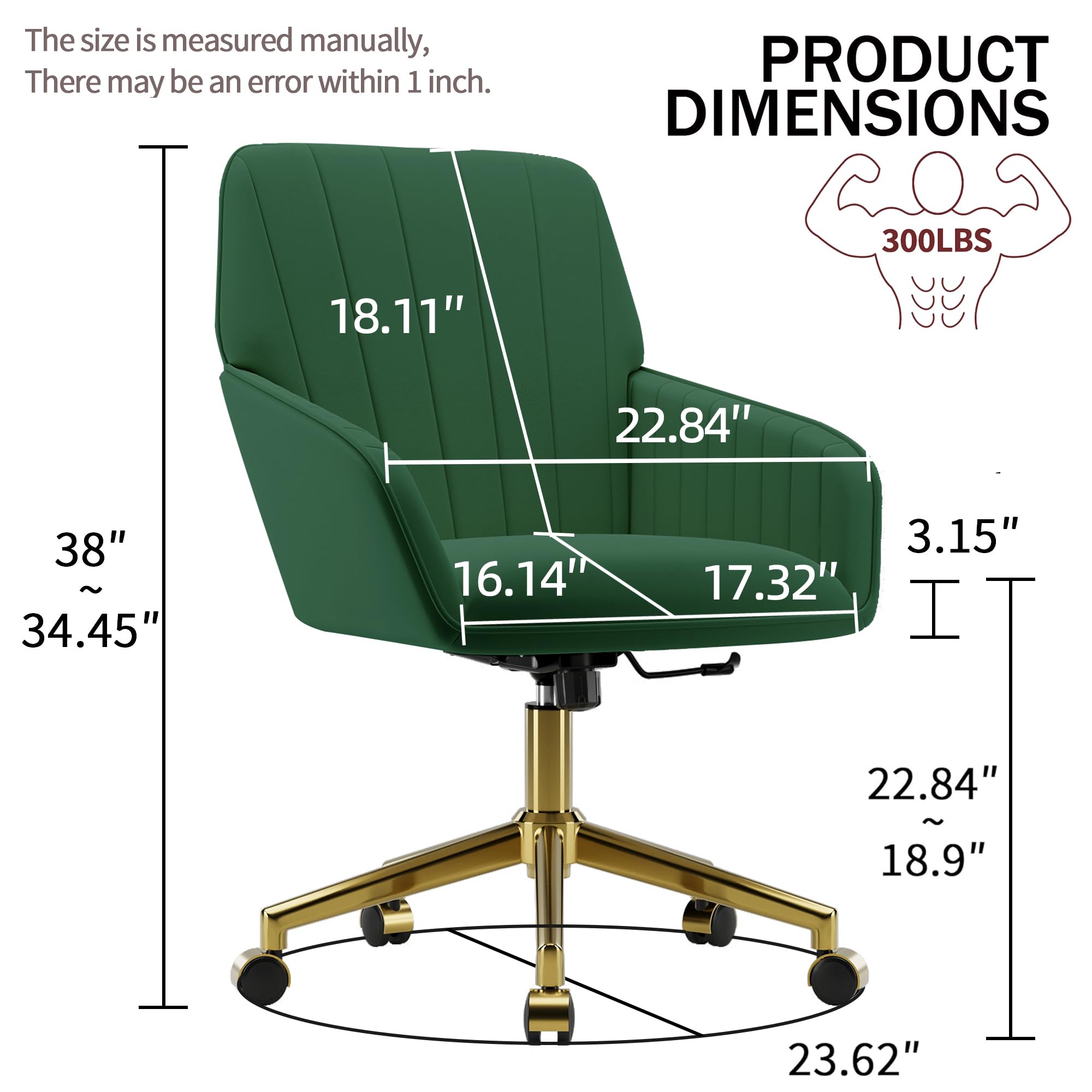 Velvet Modern Cute Chair with Back, Height Adjustable Upholstered Vanity Chair with Swivel Wheels