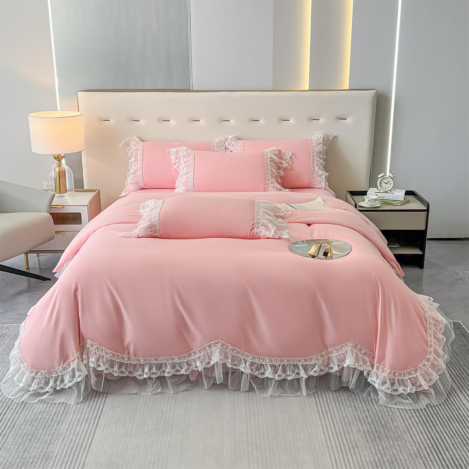 Chic Ruffle Lace Polyester Duvet Cover Set -Bedding-2 Piece Duvet Cover with Zipper Closure -Ultra Soft and Light Weight