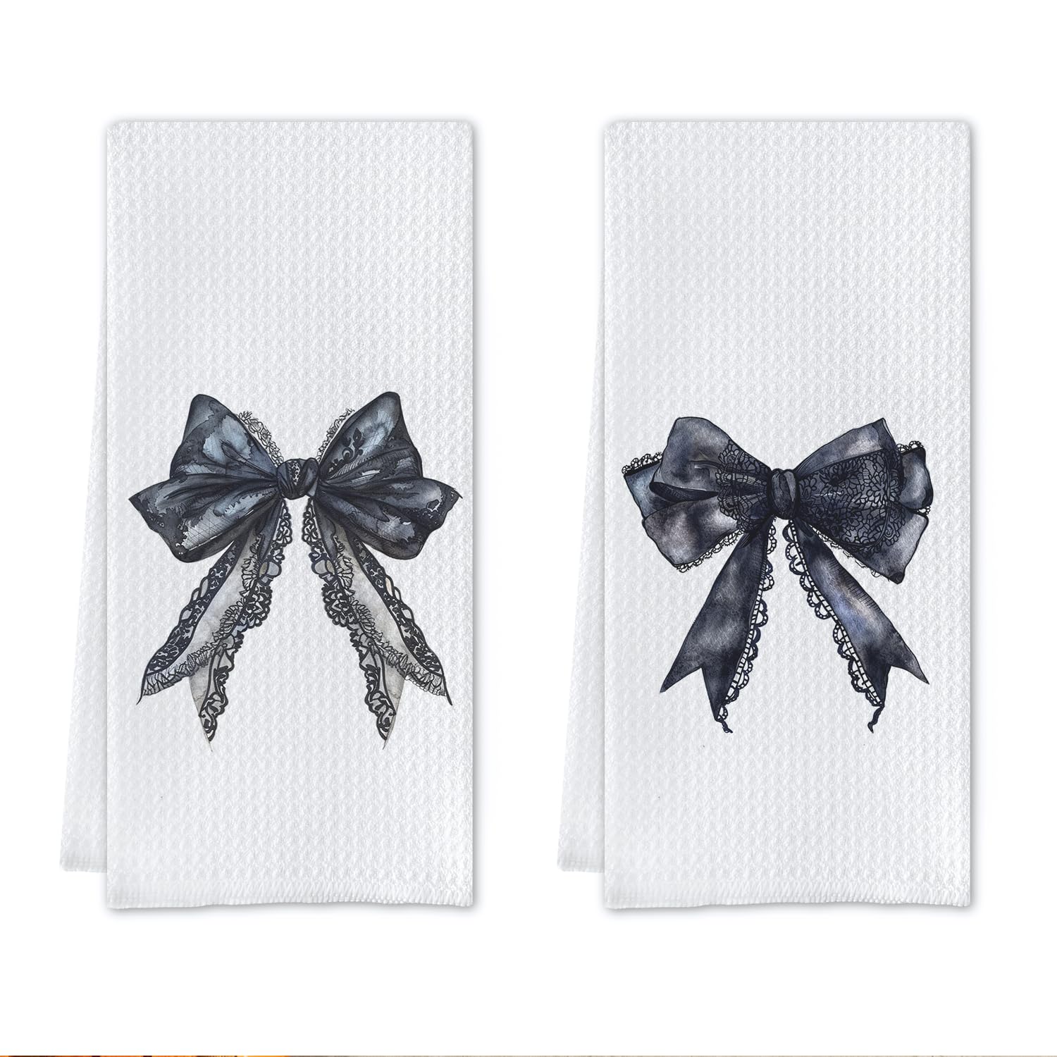 Lace Bow Dish Towels,Tea Towel, Bathroom Decor 16 X 24 Set of 2